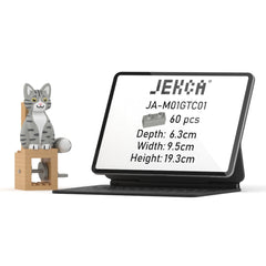 Real size of the Grey Tabby Cat - Automata next to a 13-inch tablet