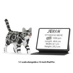 Real size of the American Shorthair Cat 02S-M01B next to a 13-inch tablet