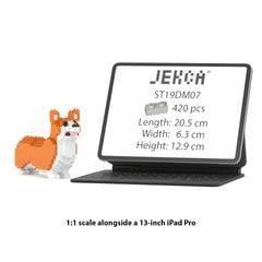 Real size of the Welsh Corgi Mini 01 next to a 13-inch tablet