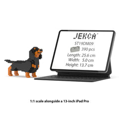 Real size of the Miniature Dachshund 01 next to a 13-inch tablet