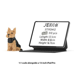 Real size of the Yorkshire Terrier Mini 01 next to a 13-inch tablet