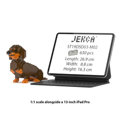 Real size of the Dachshund 03-M02 next to a 13-inch tablet