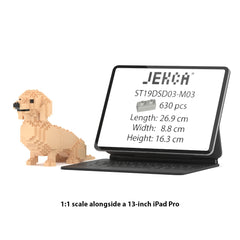 Real size of the Dachshund 03-M03 next to a 13-inch tablet