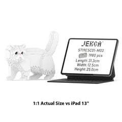 Real size of the Exotic Shorthair Cat 01S-M03 next to a 13-inch tablet