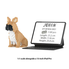 Real size of the French Bulldog 04-M01 next to a 13-inch tablet