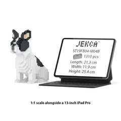 Real size of the French Bulldog 04-M04B next to a 13-inch tablet