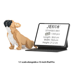 Real size of the French Bulldog 05-M01 next to a 13-inch tablet