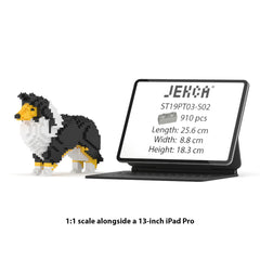 Real size of the Shetland Sheepdog 01-S02 next to a 13-inch tablet