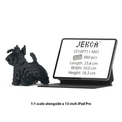 Real size of the Scottish Terrier 01-M01 next to a 13-inch tablet