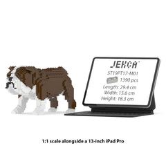Real size of the English Bulldog 01-M01 next to a 13-inch tablet