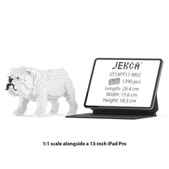 Real size of the English Bulldog 01-M02 next to a 13-inch tablet