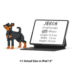 Real size of the Miniature Pinscher 01-M01 next to a 13-inch tablet