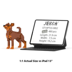 Real size of the Miniature Pinscher 01-M02 next to a 13-inch tablet