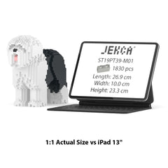 Real size of the Old English Sheepdog 01-M01 next to a 13-inch tablet