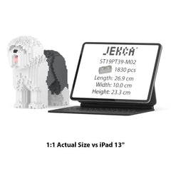 Real size of the Old English Sheepdog 01-M02 next to a 13-inch tablet