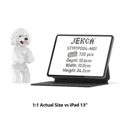 Real size of the Toy Poodle 04-M01 next to a 13-inch tablet