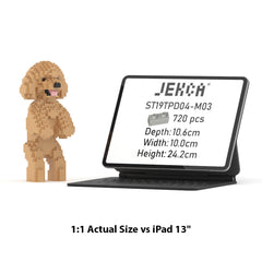 Real size of the Toy Poodle 04-M03 next to a 13-inch tablet