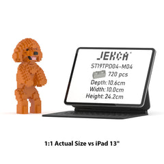 Real size of the Toy Poodle 04-M04 next to a 13-inch tablet