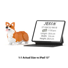 Real size of the Welsh Corgi 02-M01B next to a 13-inch tablet