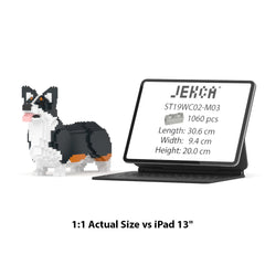 Real size of the Welsh Corgi 02-M03 next to a 13-inch tablet