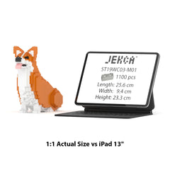 Real size of the Welsh Corgi 03-M01 next to a 13-inch tablet