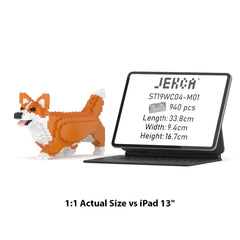 Real size of the Welsh Corgi 04-M01 next to a 13-inch tablet