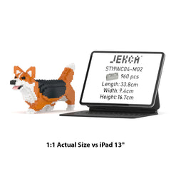 Real size of the Welsh Corgi 04-M02 next to a 13-inch tablet