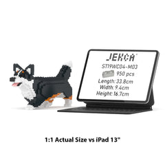 Real size of the Welsh Corgi 04-M03 next to a 13-inch tablet