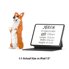 Real size of the Welsh Corgi 05-M01 next to a 13-inch tablet