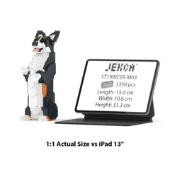 Real size of the Welsh Corgi 05-M03 next to a 13-inch tablet